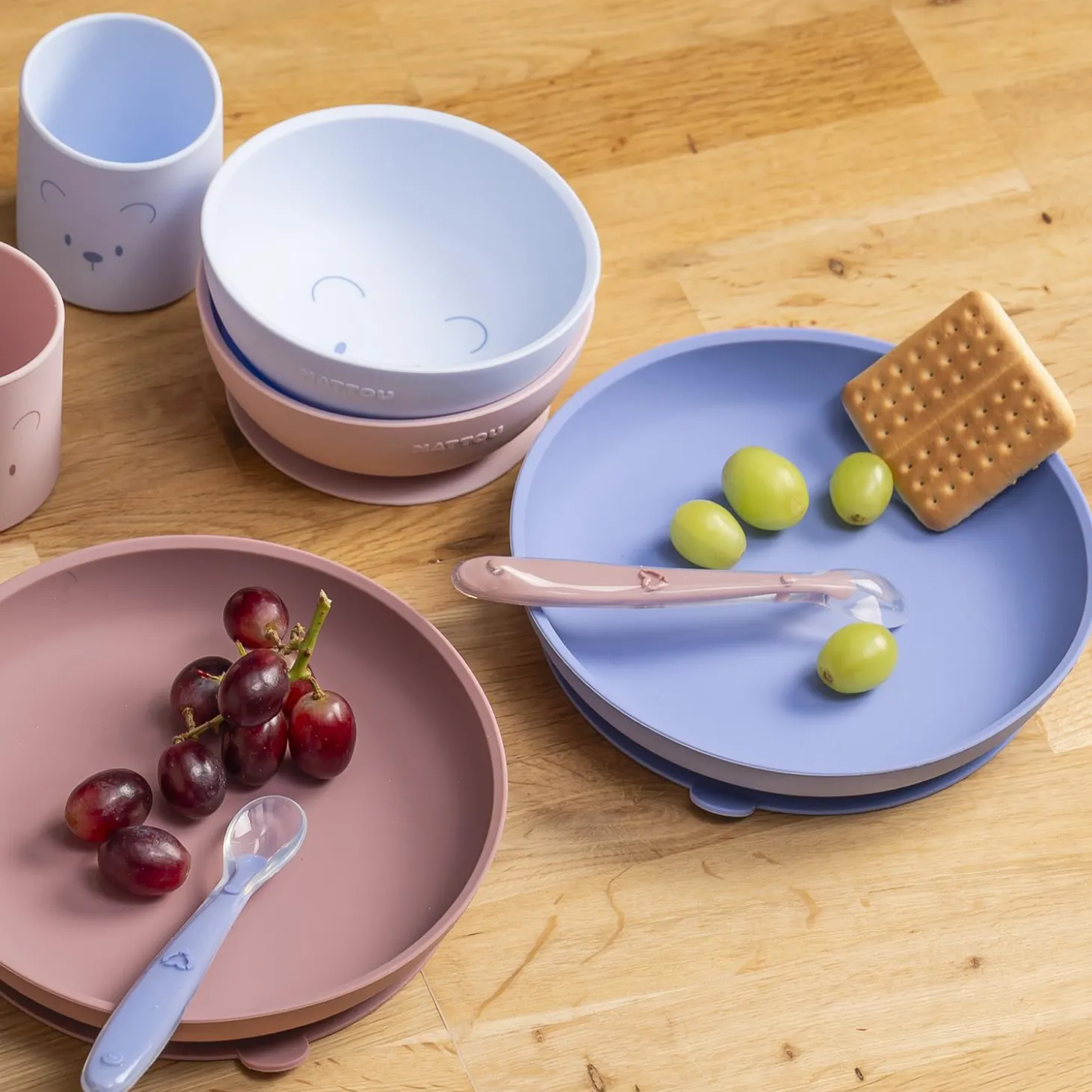 Nattou Coffret repas 4 pcs ourson Silicone Bleu