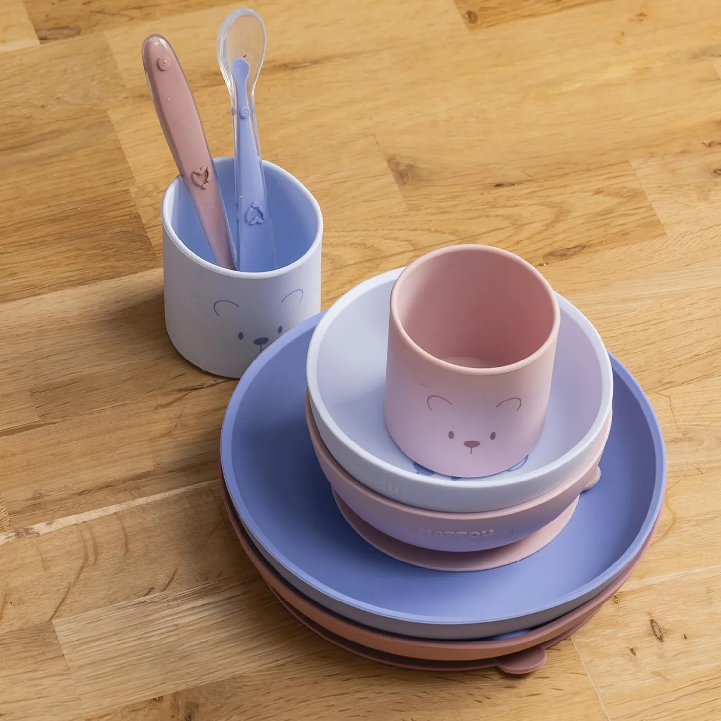 Nattou Coffret repas 4 pcs ourson Silicone Bleu