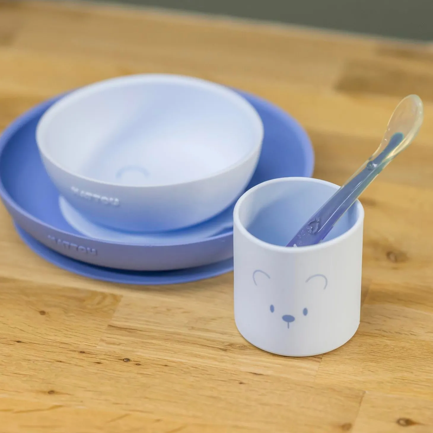Nattou Coffret repas 4 pcs ourson Silicone Bleu