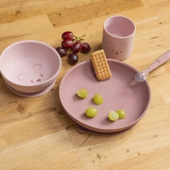 Nattou                    Coffret repas 4 pcs ourson Silicone    Rose