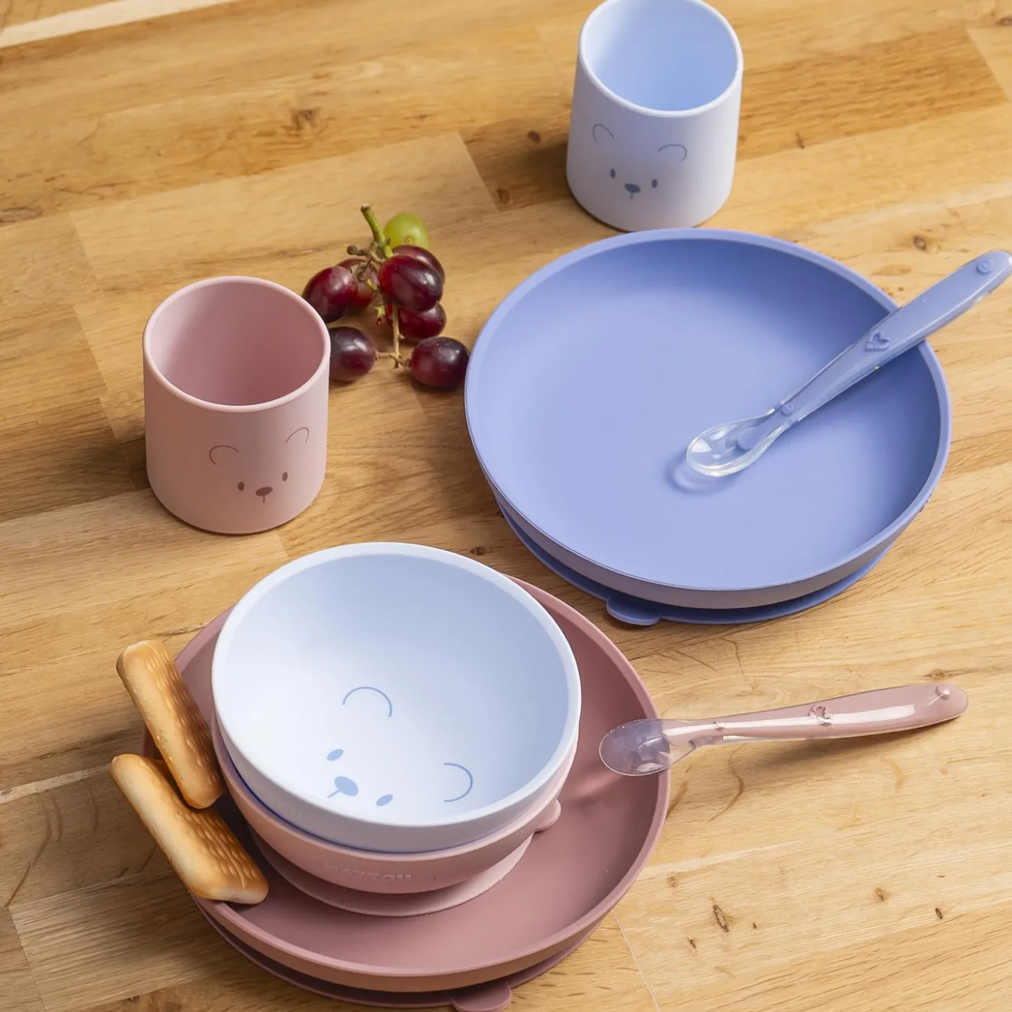 Nattou Coffret repas 4 pcs ourson Silicone Rose
