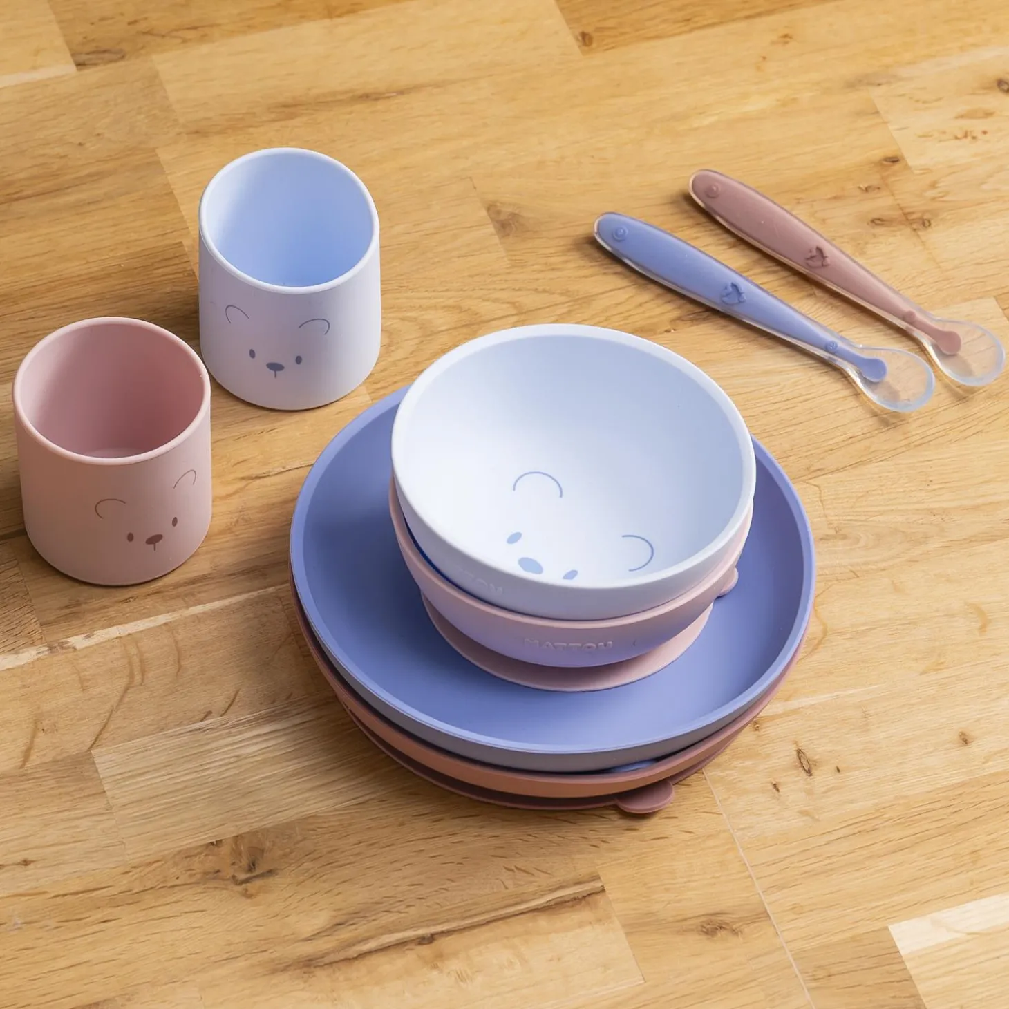 Nattou Coffret repas 4 pcs ourson Silicone Rose
