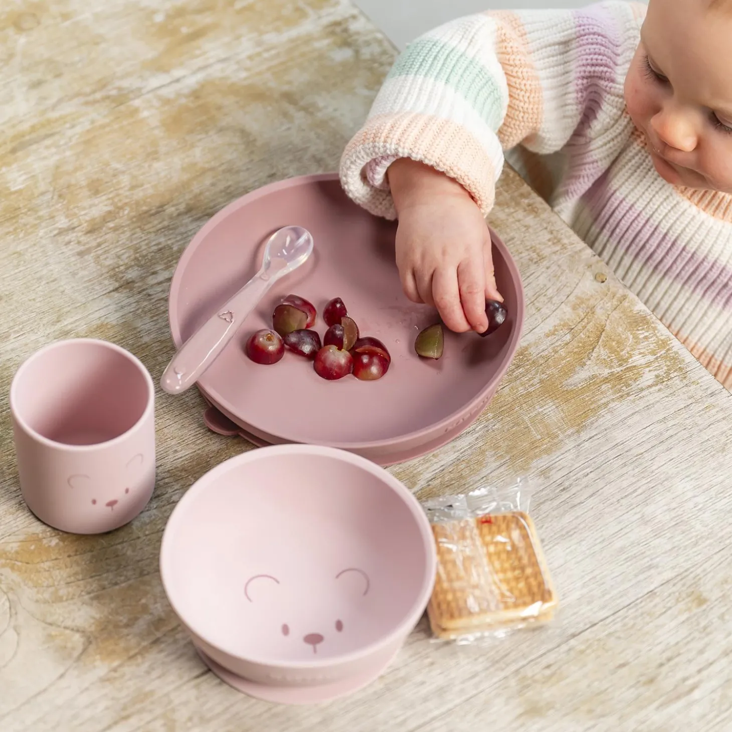 Nattou Coffret repas 4 pcs ourson Silicone Rose