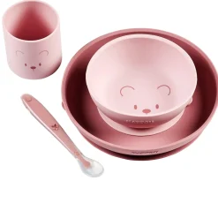 Nattou Coffret repas 4 pcs ourson Silicone Rose