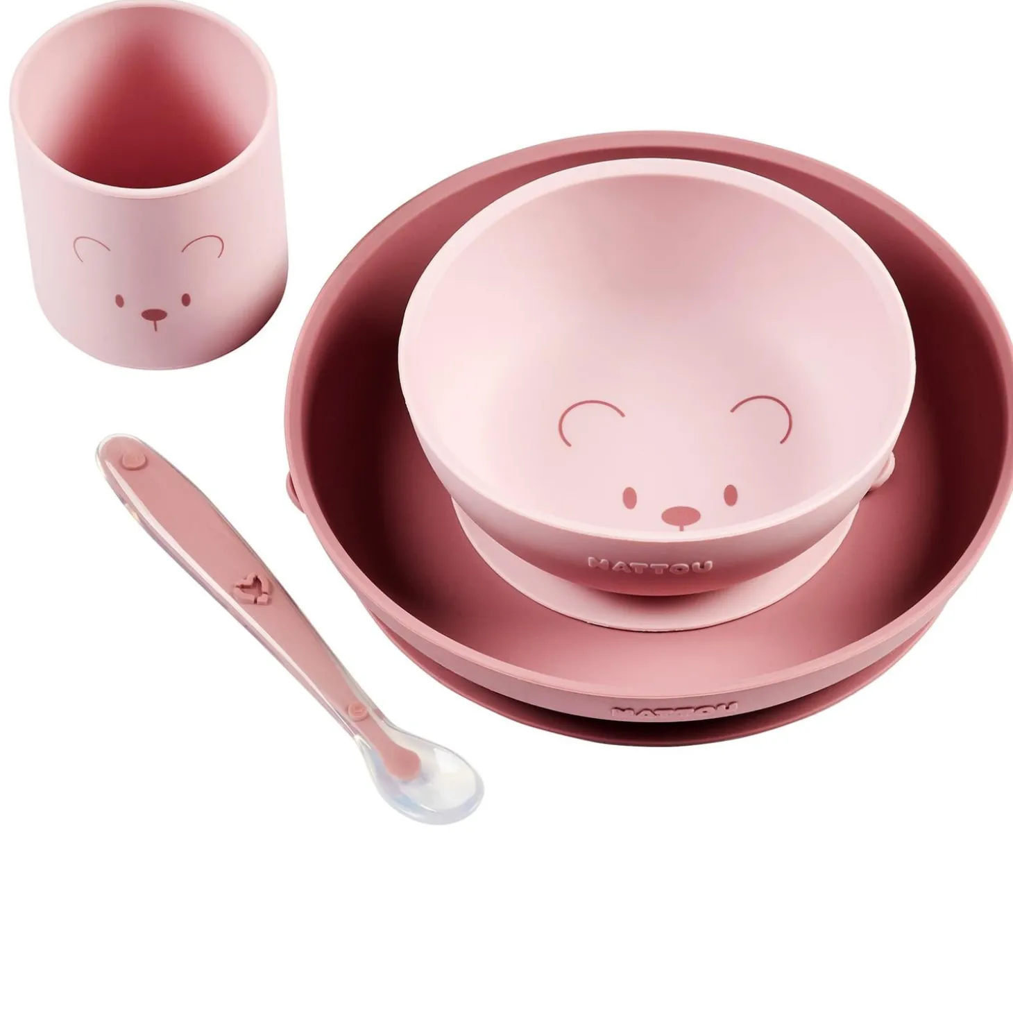 Nattou Coffret repas 4 pcs ourson Silicone Rose
