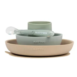 Nattou                    Coffret repas silicone 4 pcs    Sable/Vert