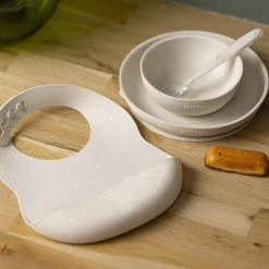 Nattou                    Coffret repas silicone 4 pcs avec bavoir    Argile/Étoile