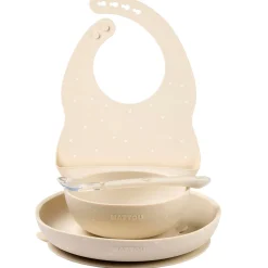 Nattou                    Coffret repas silicone 4 pcs avec bavoir    Argile/Étoile