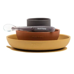 Nattou                    Coffret repas silicone 4 pcs    Ocre Et Brique