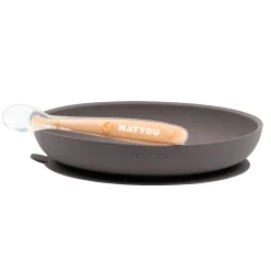 Nattou                    Coffret repas silicone 2 pc Assiette et cuillère    Gris