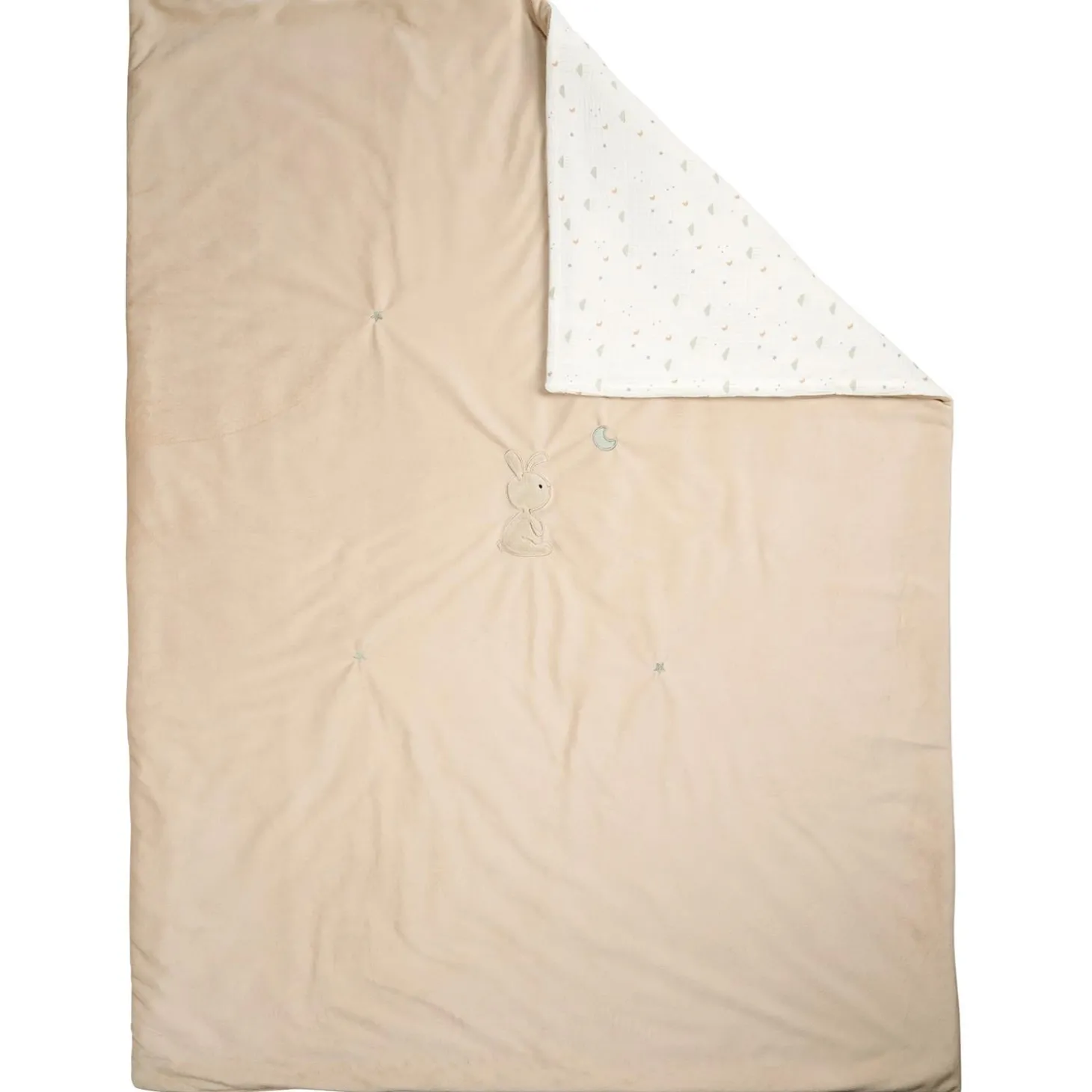 Nattou Couverture/Edredon Velours/Gaze de Coton Loulou Sable/ Blanc