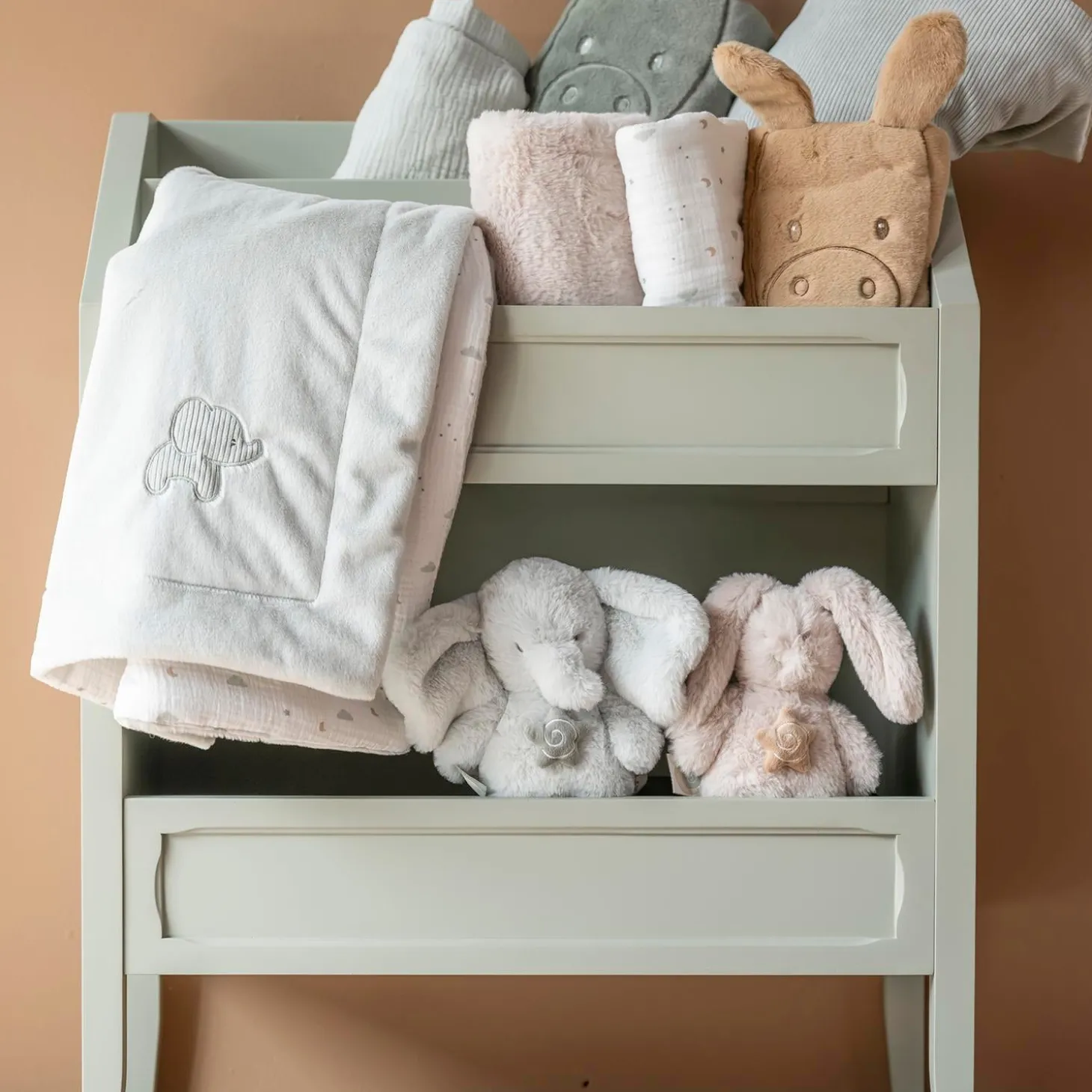 Nattou Couverture/Plaid Velours/Gaze de Coton Loulou Vert tilleul/blanc