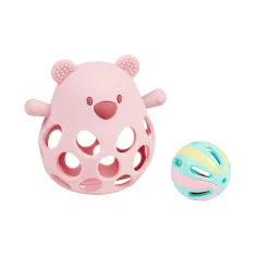 Nattou Ours hochet avec balle Silicone Rose