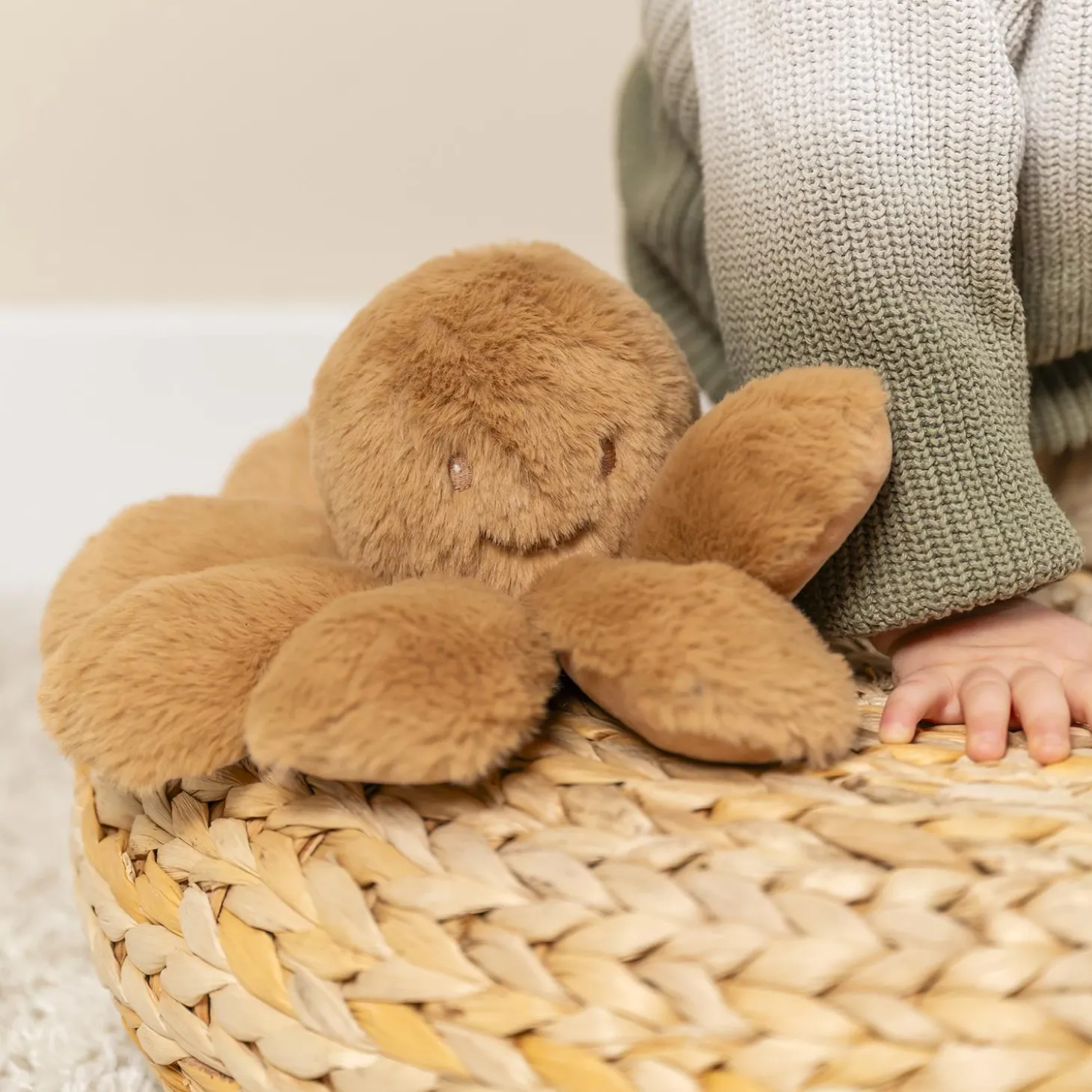 Nattou Peluche Pieuvre hochet longs poils Lapidou Beige ambré