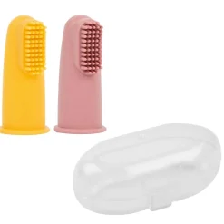 Nattou                    Set 2 brosses à dents silicone et étui    Rose