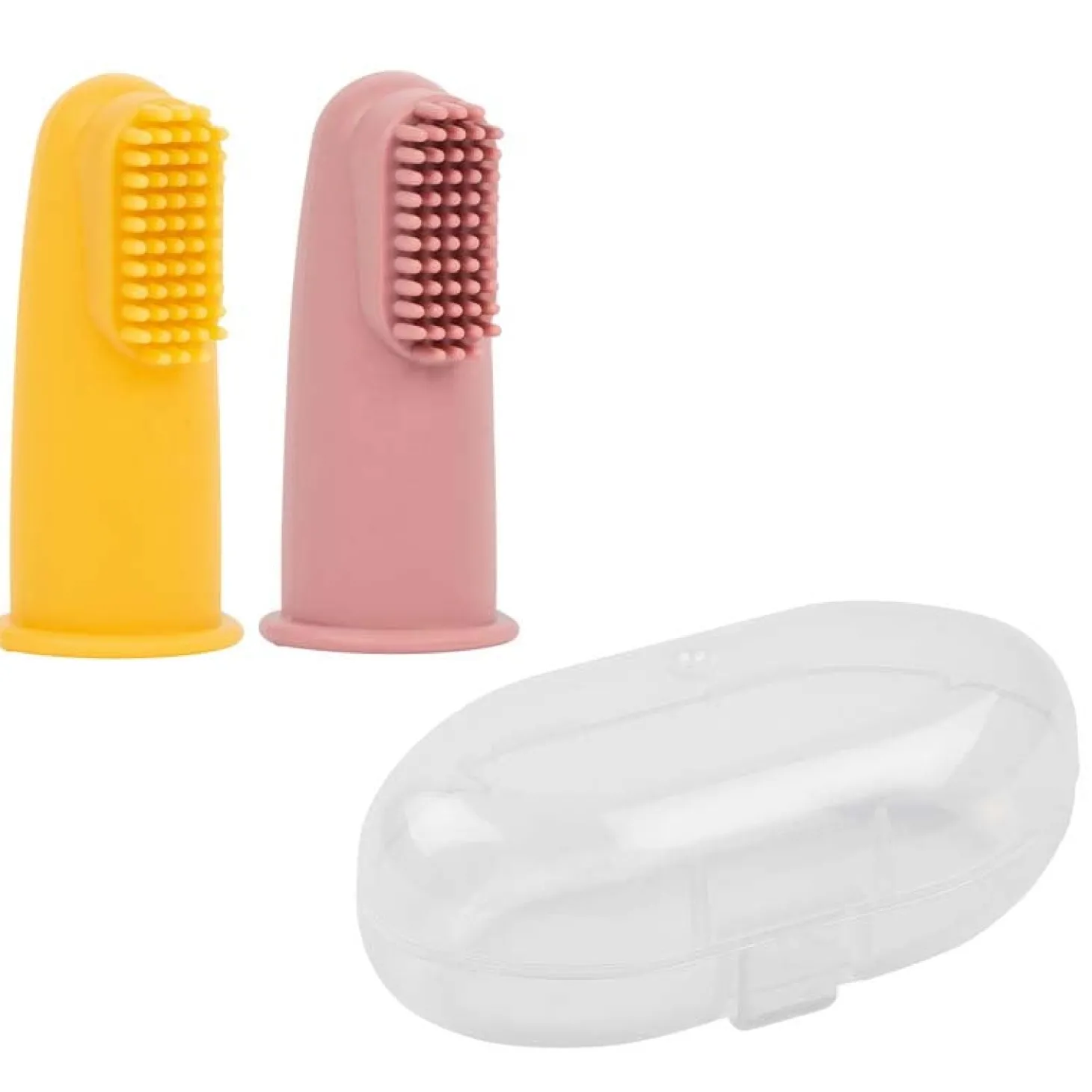Nattou Set 2 brosses à dents silicone et étui Rose