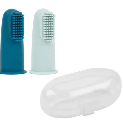 Nattou Set 2 brosses à dents silicone et étui Bleu