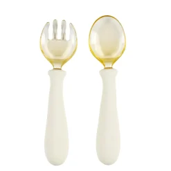 Nattou Set cuillère et fourchette apprentissage flexible Silicone Ecru 8 mois+