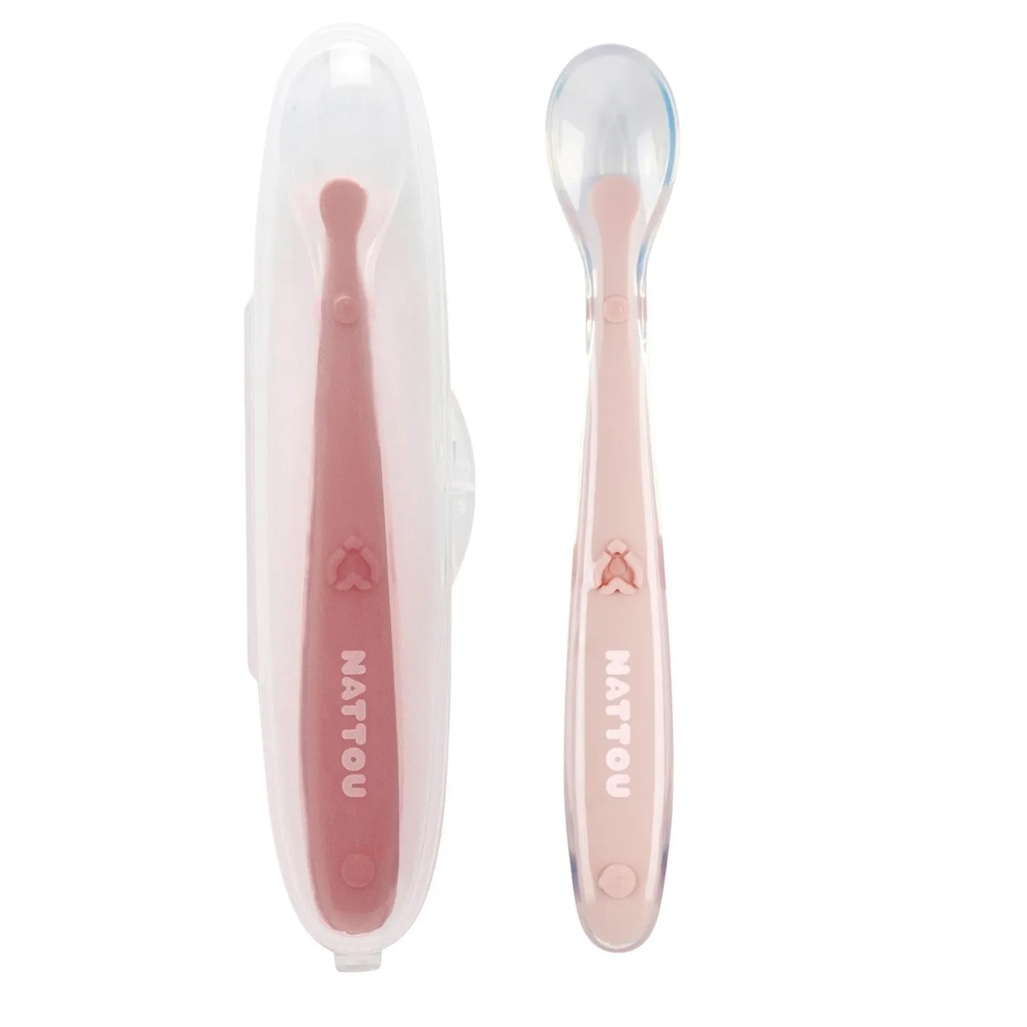 Nattou Set de 2 cuillères + Etui Silicone Rose