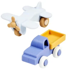 Nattou                    Set 2pcs camion + avion Silicone    Bleu