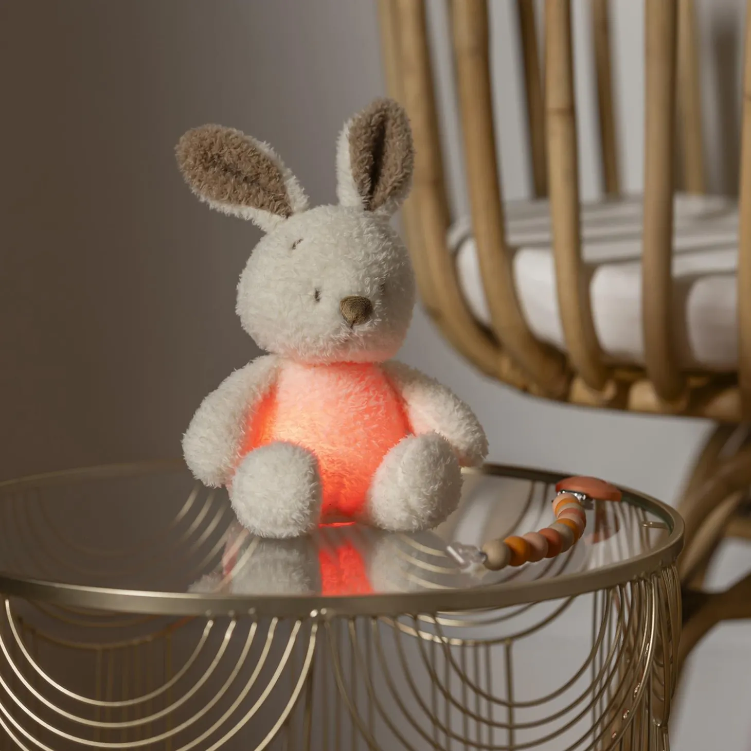 Nattou Veilleuse Mini Peluche Lapin Bouclette Teddy Ecru