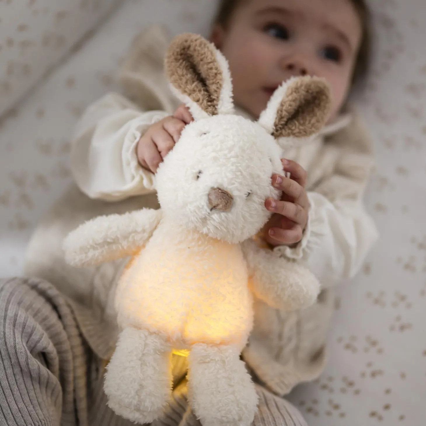 Nattou Veilleuse Mini Peluche Lapin Bouclette Teddy Ecru