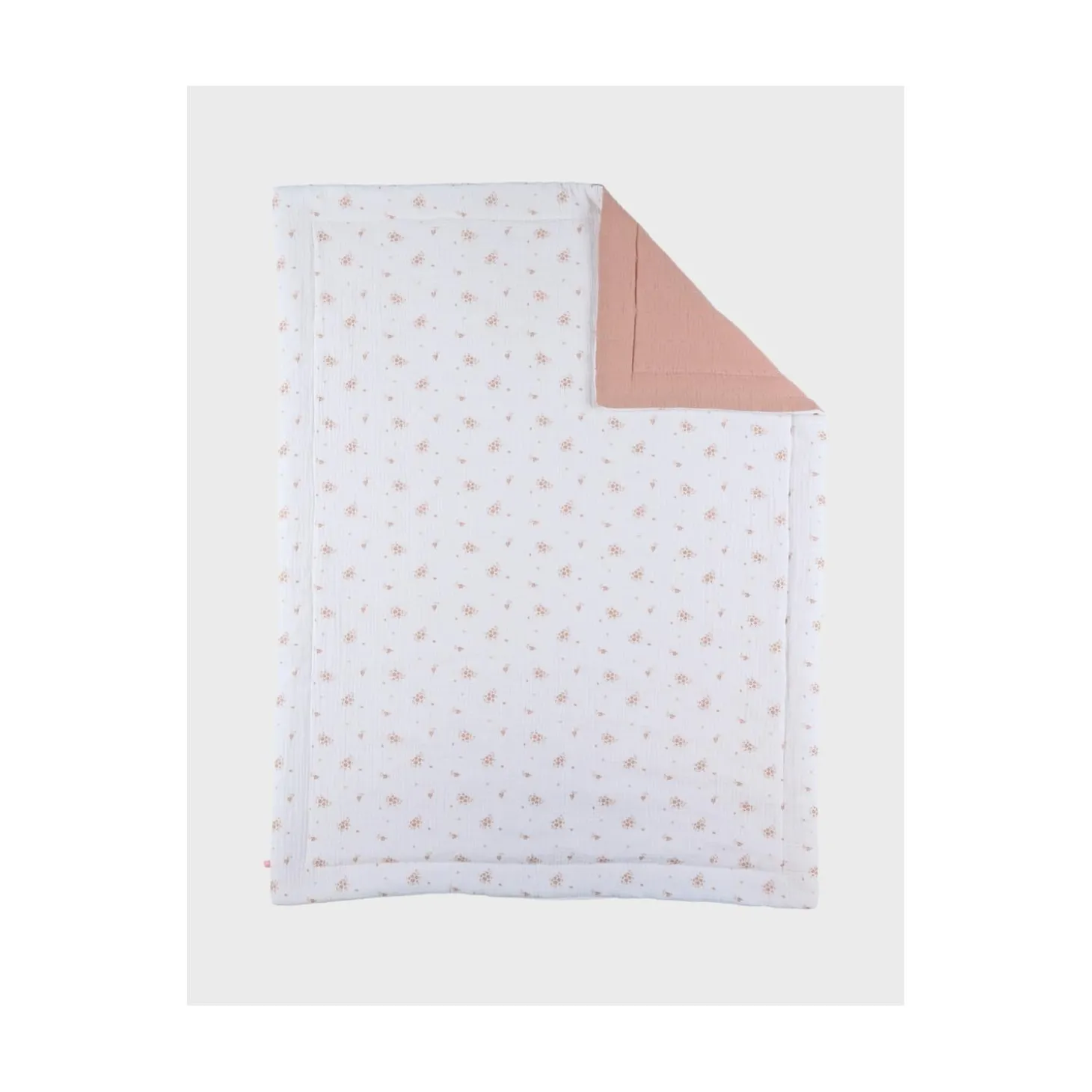 Noukie's Couverture mousseline bio Fleurs d'Antan VF Ecru / Rose 75x100 cm