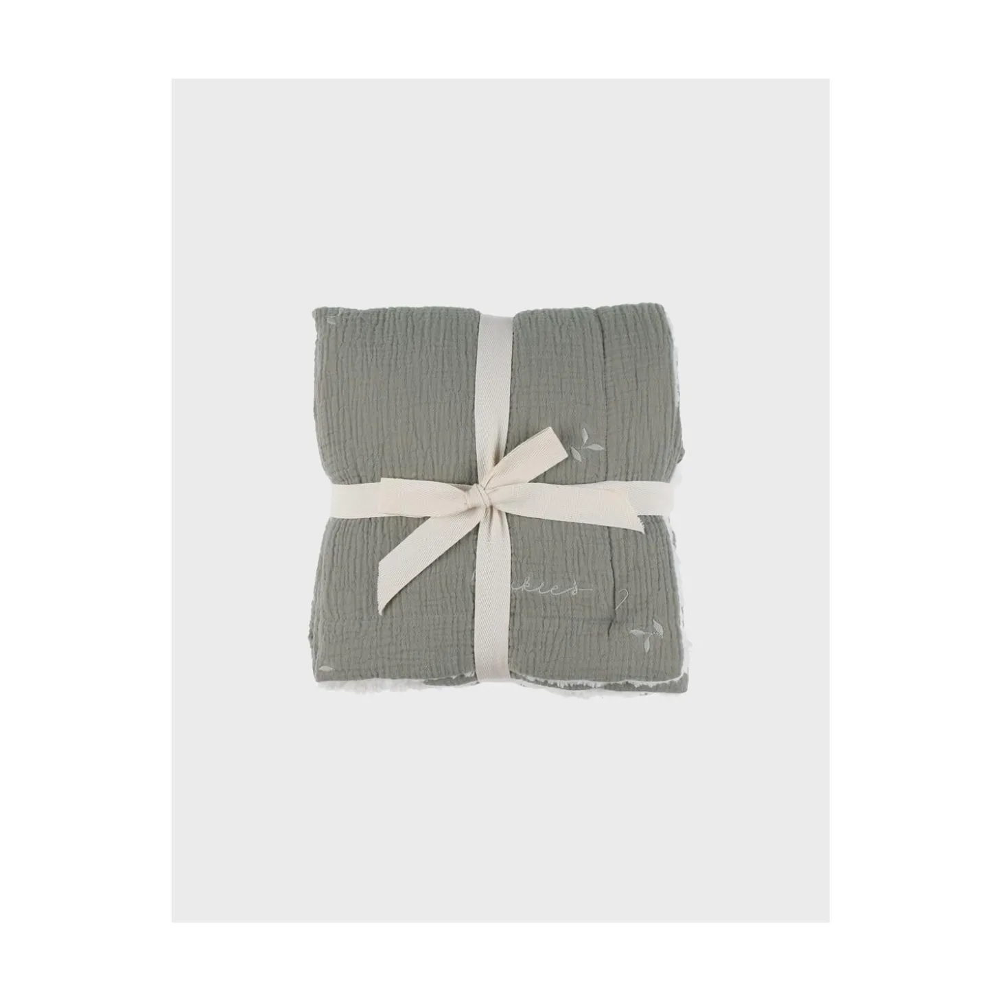 Noukie's Couverture mousseline brodée et sherpa F&O Kaki 75x100 cm