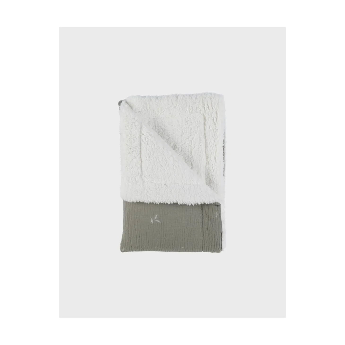 Noukie's Couverture mousseline brodée et sherpa F&O Kaki 75x100 cm