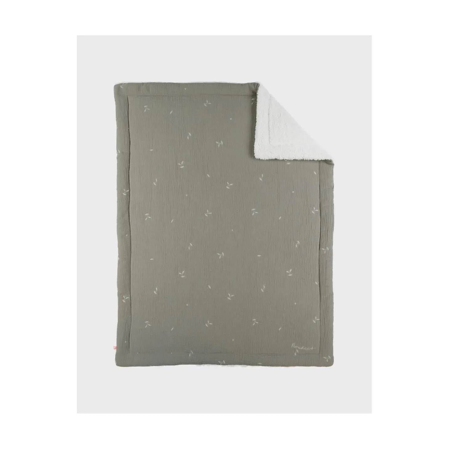 Noukie's Couverture mousseline brodée et sherpa F&O Kaki 75x100 cm