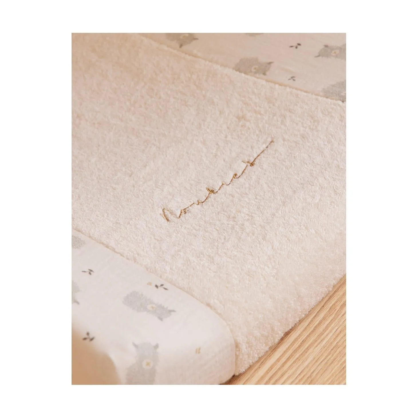 Noukie's Housse de matelas à langer + mousseline F&O Ecru