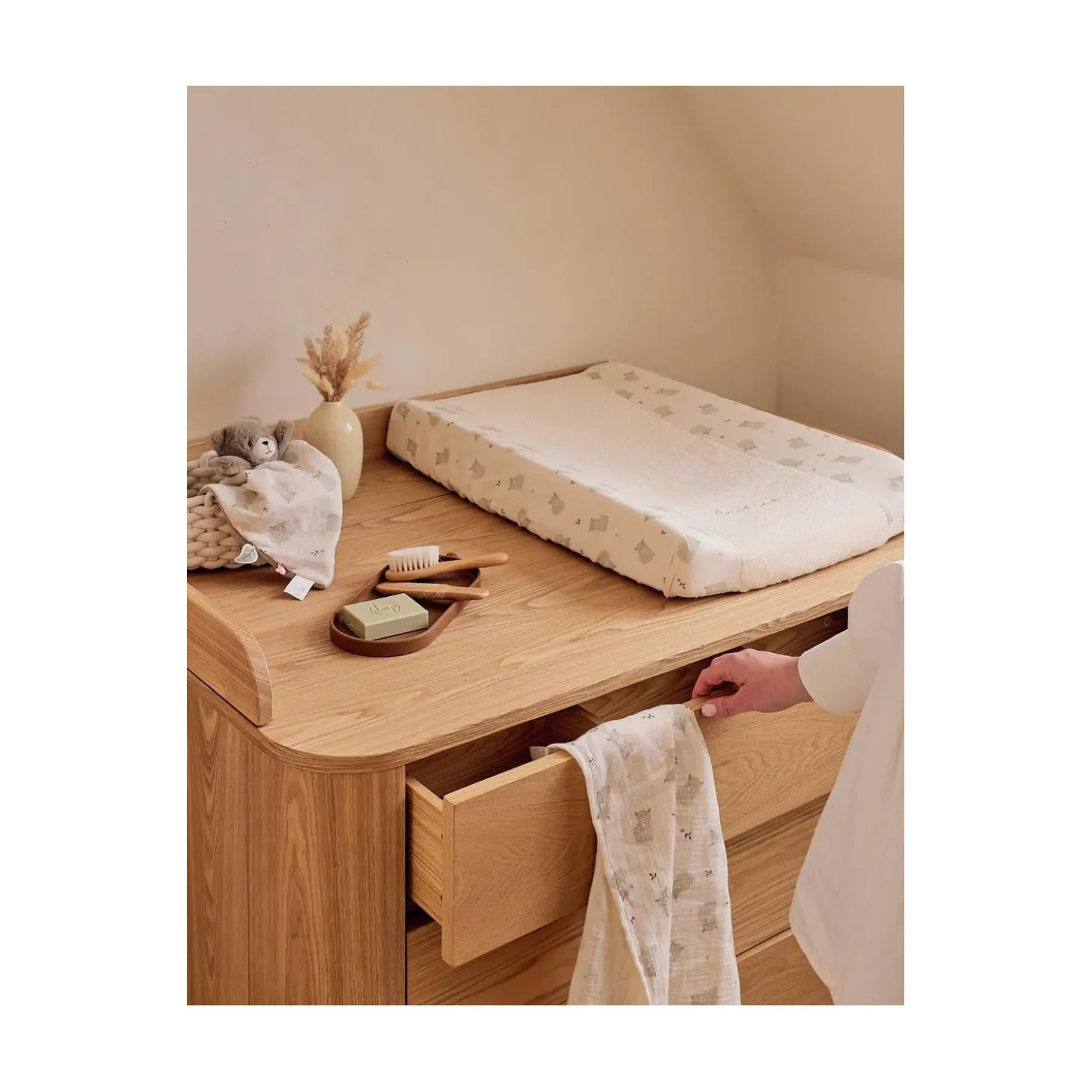 Noukie's Housse de matelas à langer + mousseline F&O Ecru