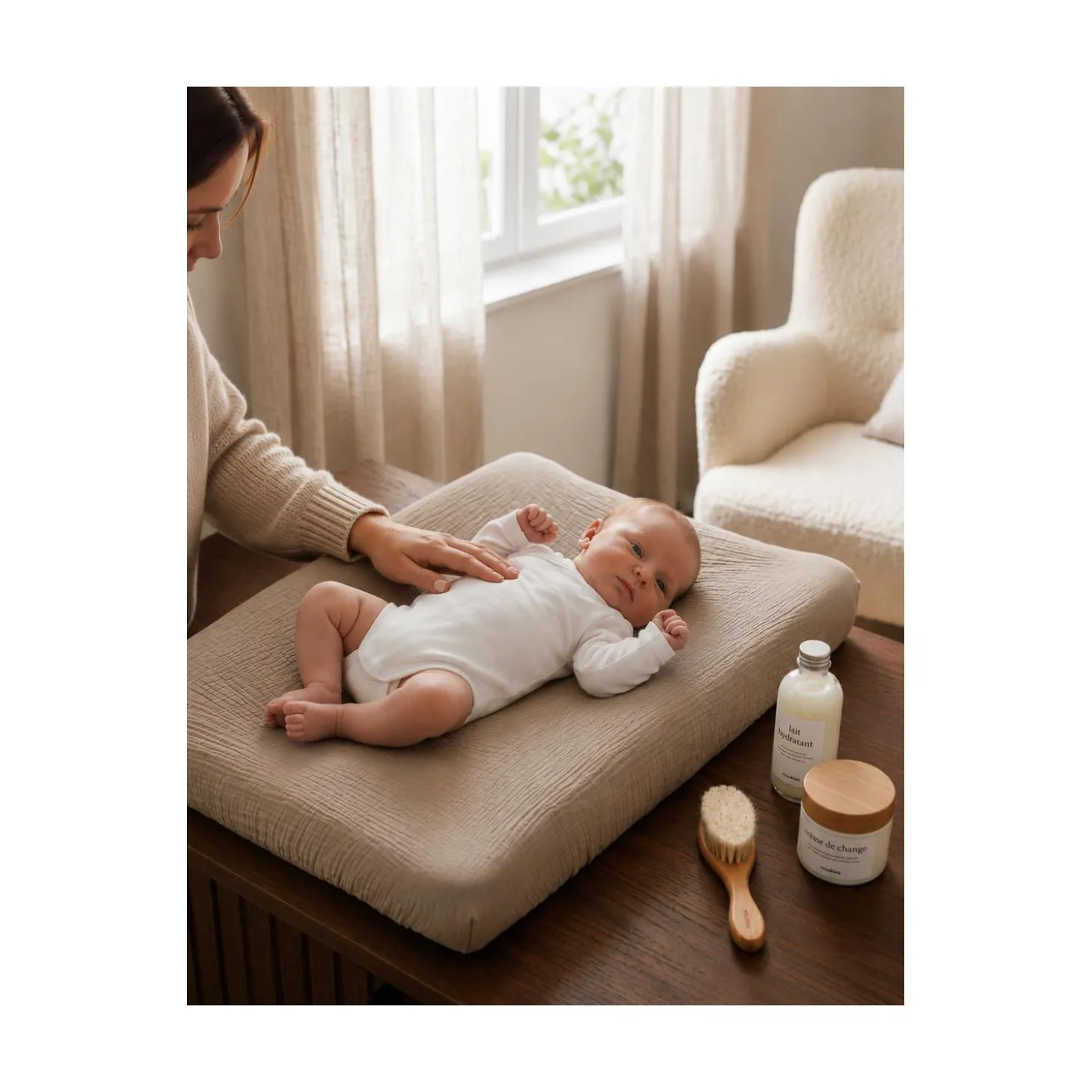 Noukie's Housse de matelas à langer Coton Bio Beige 45x67 cm