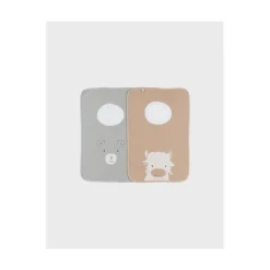 Noukie's Lot 2 Bavoirs éponge Funny F&O Beige Et Kaki