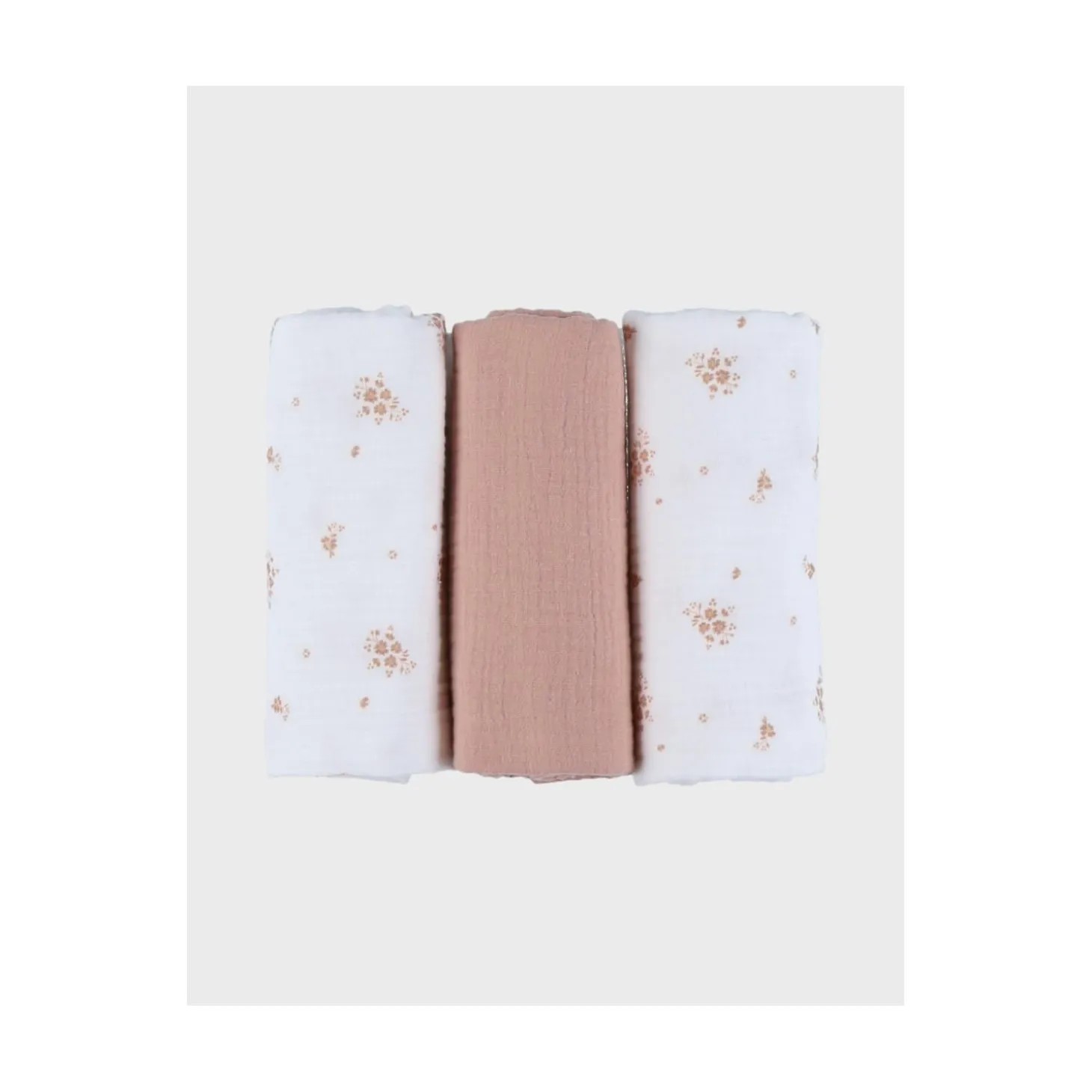 Noukie's Lot de 2 langes Mousseline bio Fleurs d'Antan VF Ecru / Rose 70x70 cm