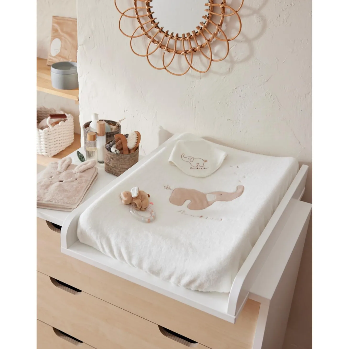 Noukie's Matelas à langer et housse éponge bali Bali & Moka Ecru 45x67 cm