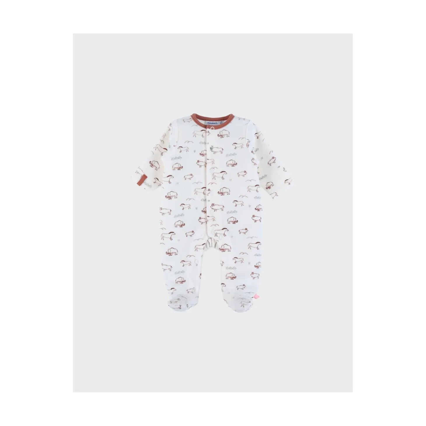 Noukie's Pyjama velours aop Funny Mammouth Blanc