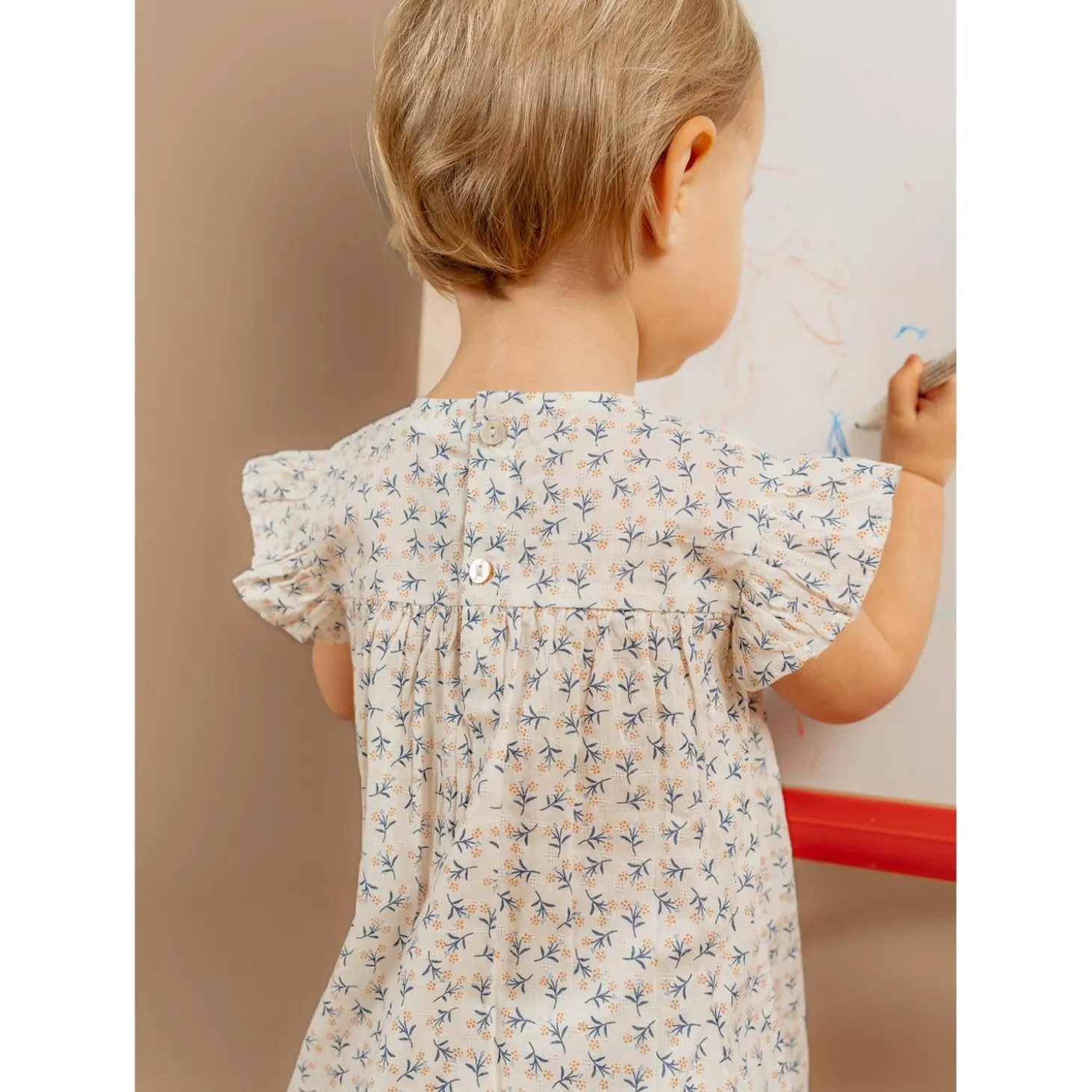 Noukie's Robe avec bloomer Little blue flower Blanc 3 mois