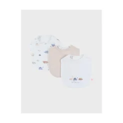 Noukie's Set 3 bavoirs Mousseline bio Dinos M&M26 Beige / Blanc / Bleu