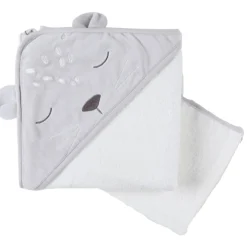 Noukie's Set de bain veloudoux et éponge Babou et Kendi Gris