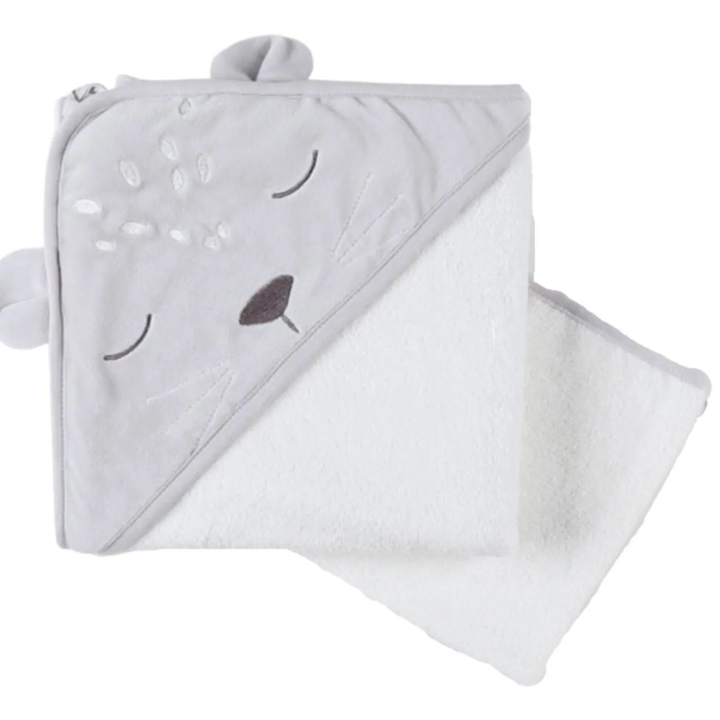 Noukie's Set de bain veloudoux et éponge Babou et Kendi Gris