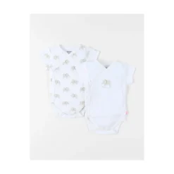 Noukie's                    Set de 2 bodys croisés manches courtes Wild jungle    Blanc            1 mois