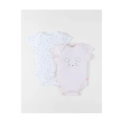 Noukie's Set de 2 bodys manches courtes Pinky mouse Blanc 6 mois