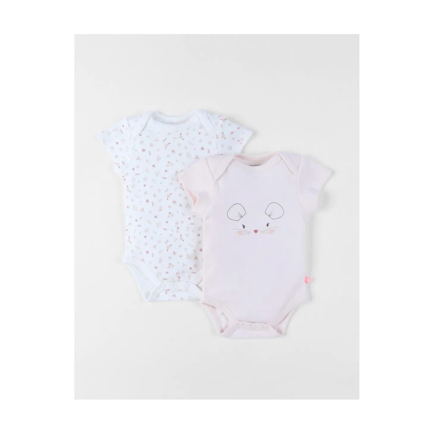 Noukie's Set de 2 bodys manches courtes Pinky mouse Blanc 6 mois