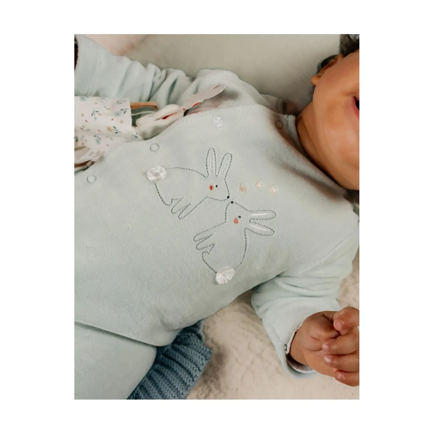 Noukie's Set de 2 pyjamas bébé velours Pretty flowers Blanc 6 mois