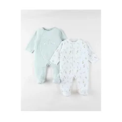 Noukie's Set de 2 pyjamas bébé velours Pretty flowers Blanc 6 mois
