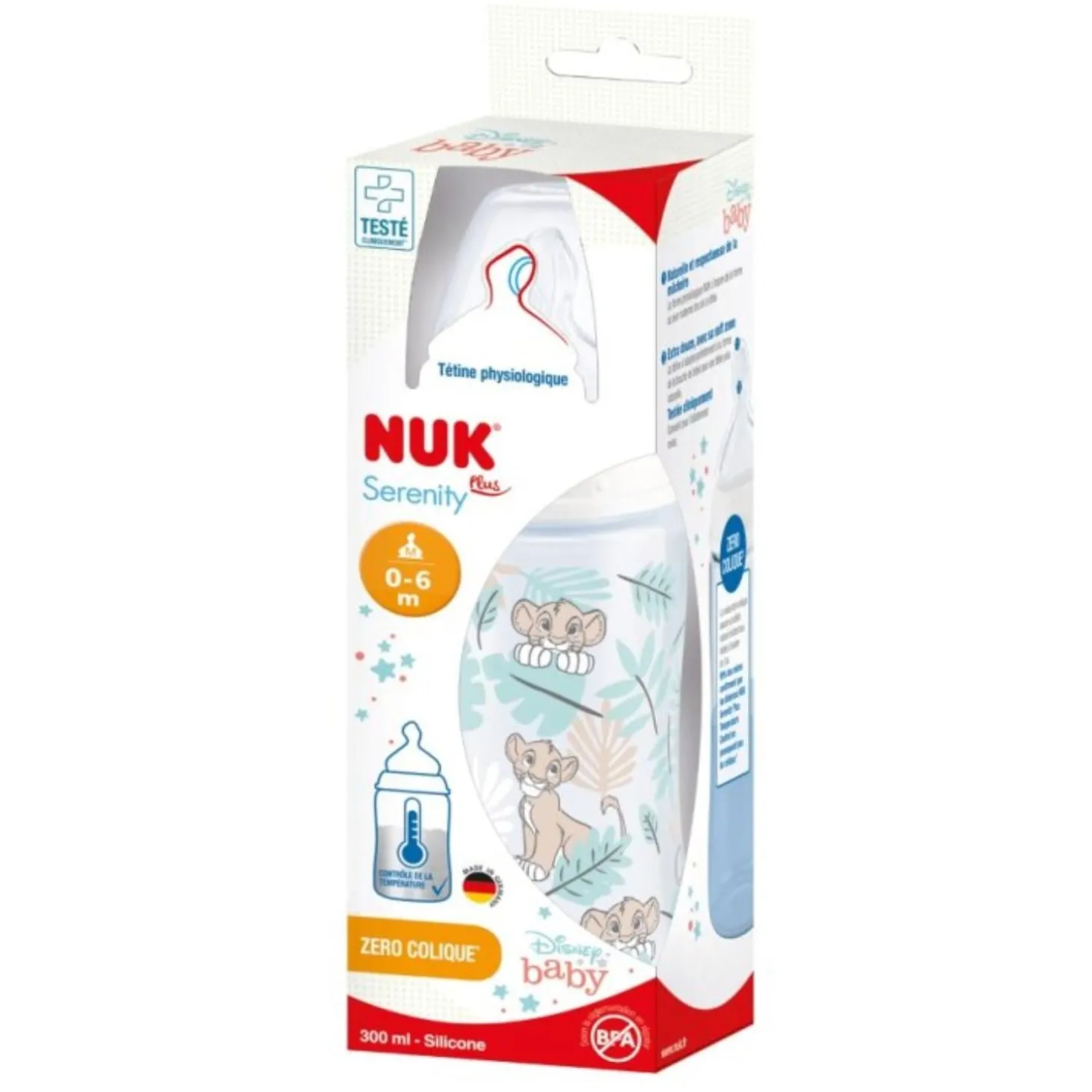 Nuk Biberon col large Serinity Roi Lion Multicolore