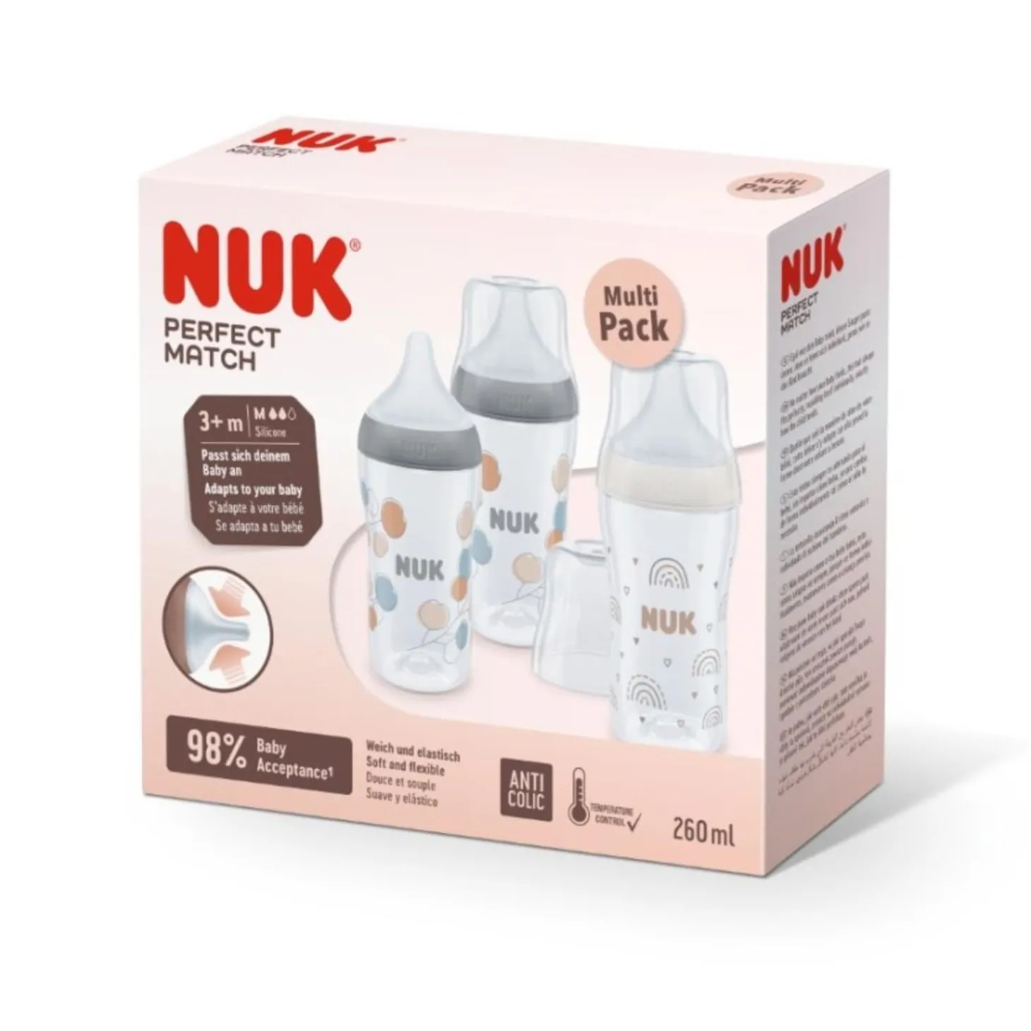 Nuk Lot de 3 Biberons Perfect Match PP Multicolore 260 ml