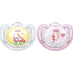 Nuk                    2 Sucettes Freestyle garçon    Jaune Et Rose            Taille 2
