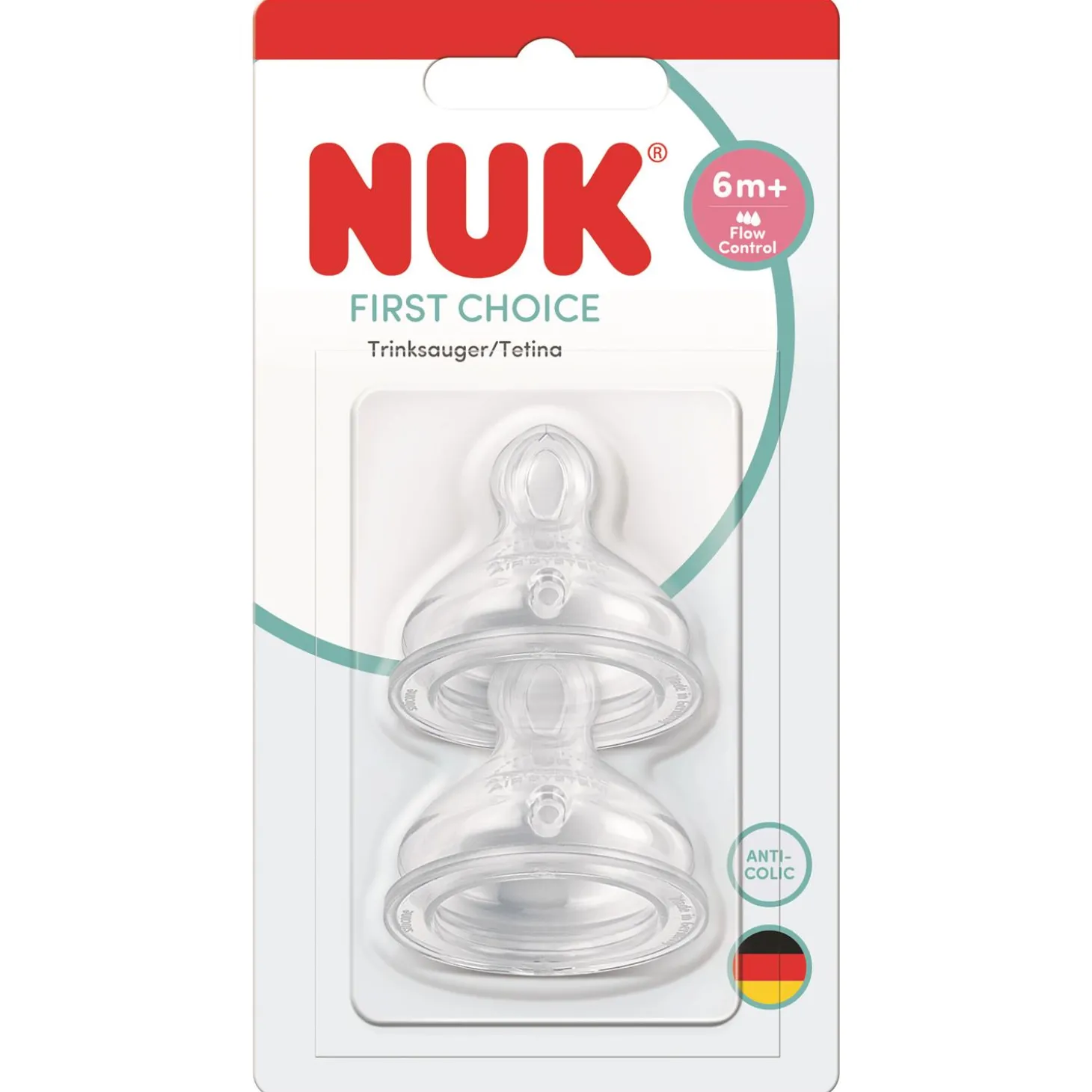 Nuk 2 Tétines FC+ Perçage Flow Control silicone Transparent 06-18 mois